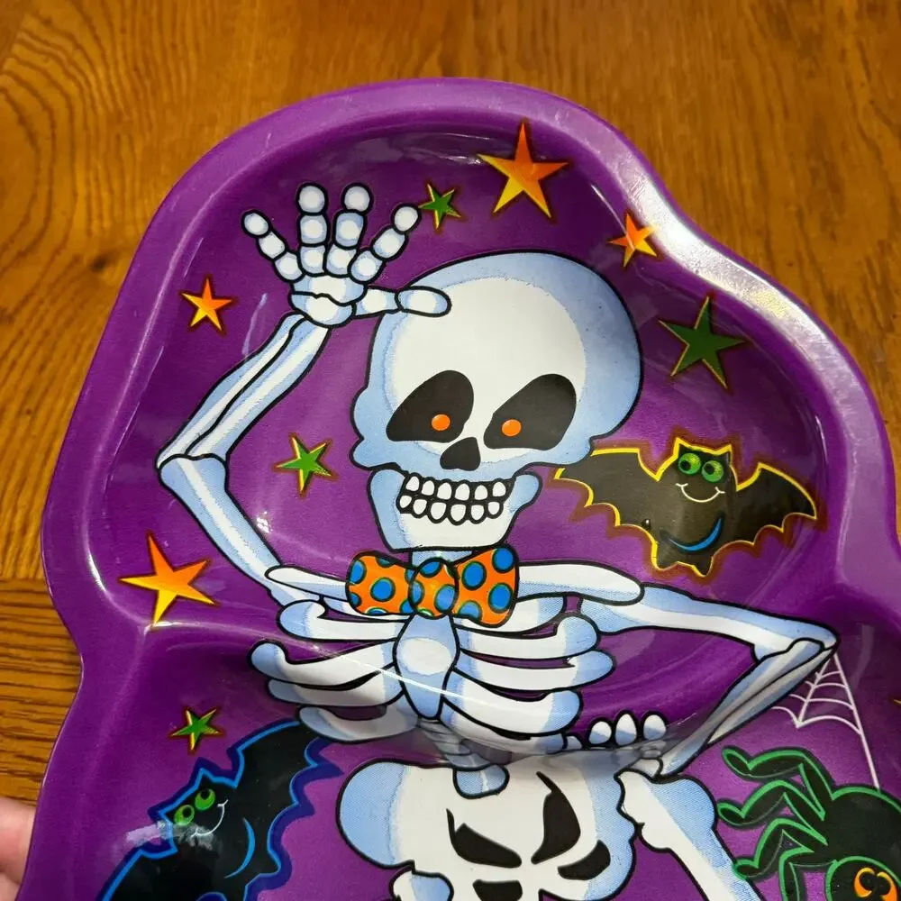 Berman Industries Vintage Halloween Skeleton Plastic Snack Tray Pumpkins Party